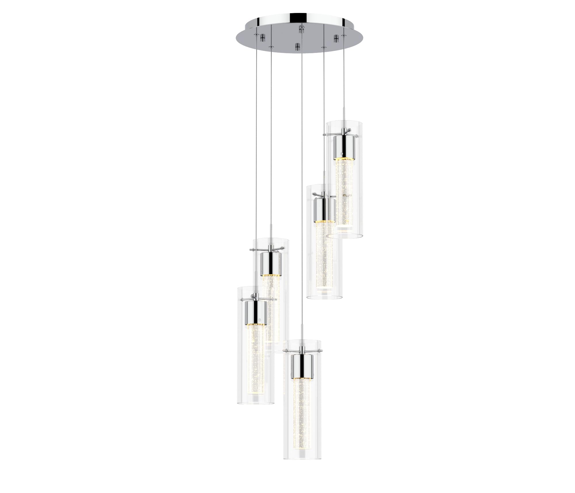 5-Light Chandelier Pendant Ceiling Light, Integrated Led and Bubble Glass, for Kitchen Island, Hallway, Entryway, Passway, Dining Room, Bedroom, Balcony Living Room