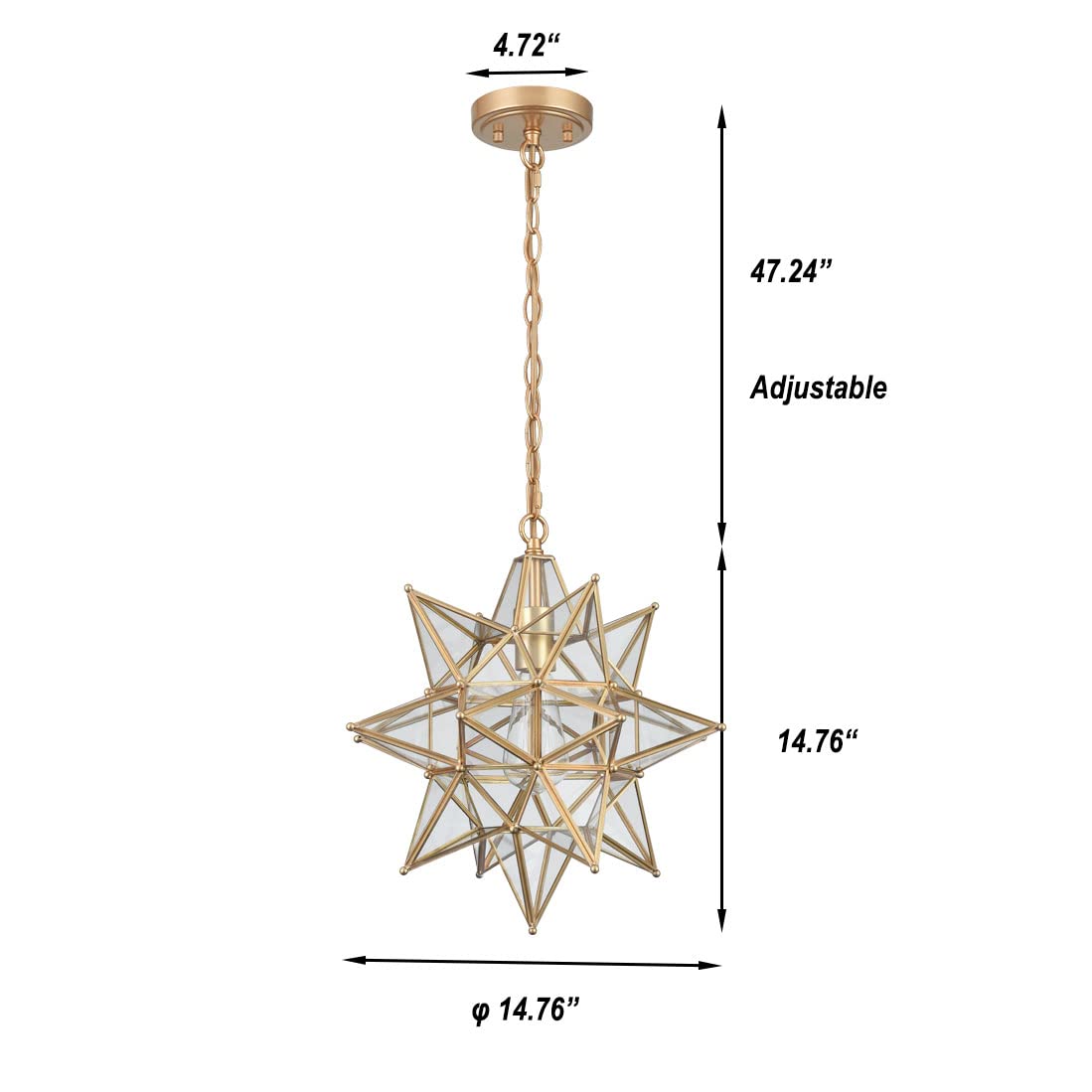 Moravian Star Pendant Light 20-Inch Large Hanging Ceiling Light Modern Gold Finish with Seeded Glass Adjustable Chain