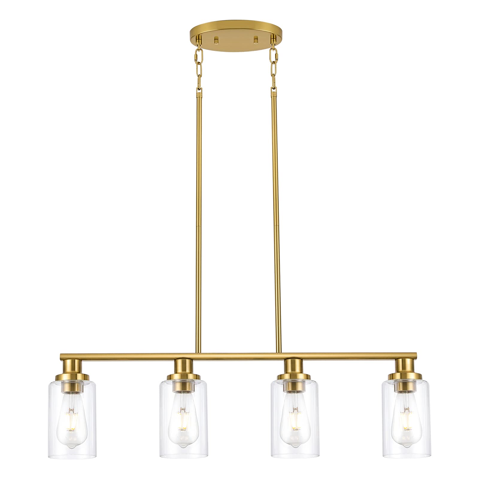 Kitchen Island Lighting, 4-Light Dining Room Light Fixtures Over Table, Gold Linear Chandelier for Dining Room Hanging,Pendant Lights Kitchen Island,with Clear Glass Shade,Height Adjustable