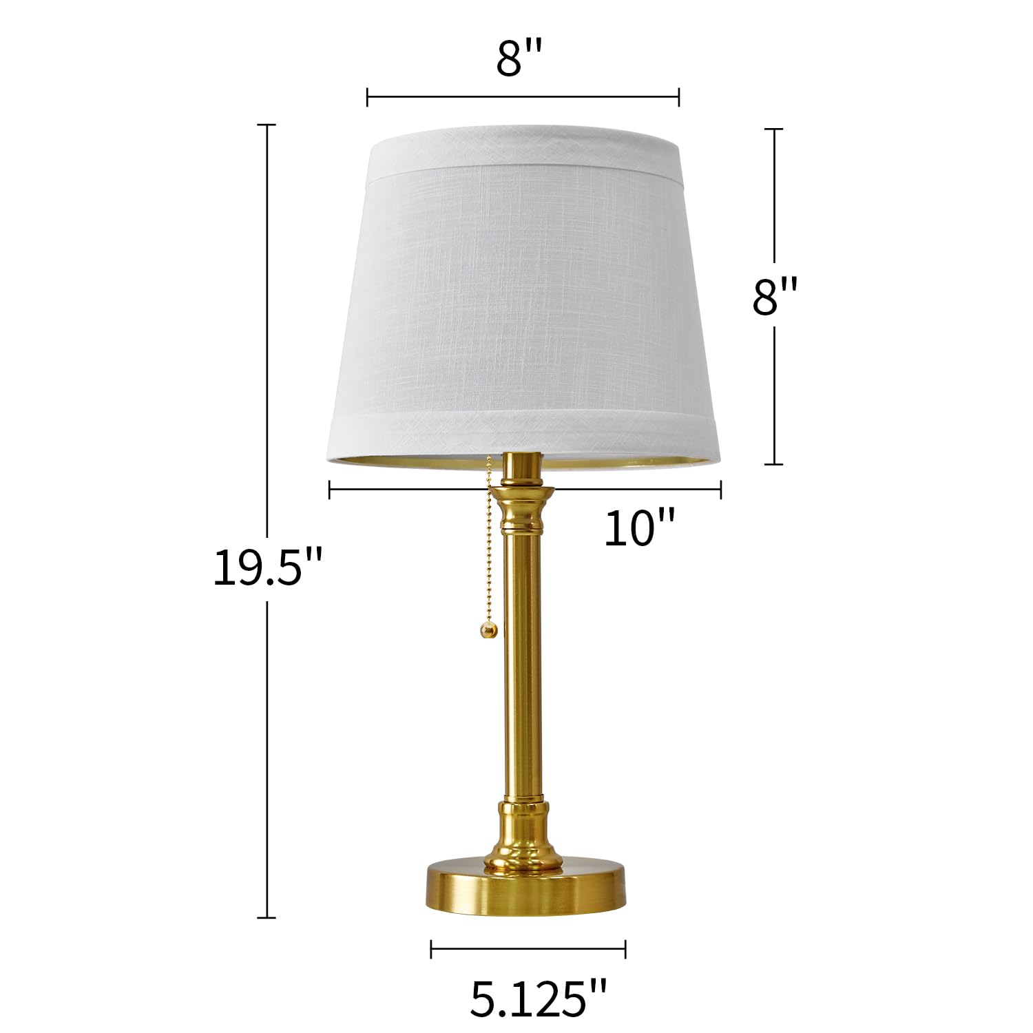 19.5'' Gold Table Lamp for Living Room Nightstand Modern Lamps Brass Table Lamp for Bedroom Metal Bedside Lamp with White Drum Shade