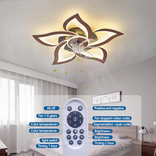 Ceiling Fan with Lights Remote Control, 24" Black, 6 Speeds 3 Light Color Low Profile Flush Mount Ceiling Fan for Kitchen Bedroom