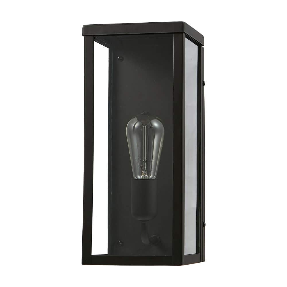 1-Light Outdoor Wall Sconce, Matte Black, Brass Accent, Clear Seeded Glass Shade, Outdoor Lighting Modern, Front Porch Décor, Outdoor Light Fixture, E26 Bulb, Patio Decor