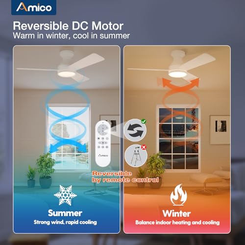 Ceiling Fans with Lights, 42 inch Low Profile Ceiling Fan with Light and Remote Control, Flush Mount, Reversible, 3CCT, Dimmable, Noiseless, Black Ceiling Fan for Bedroom, Indoor/Outdoor Use