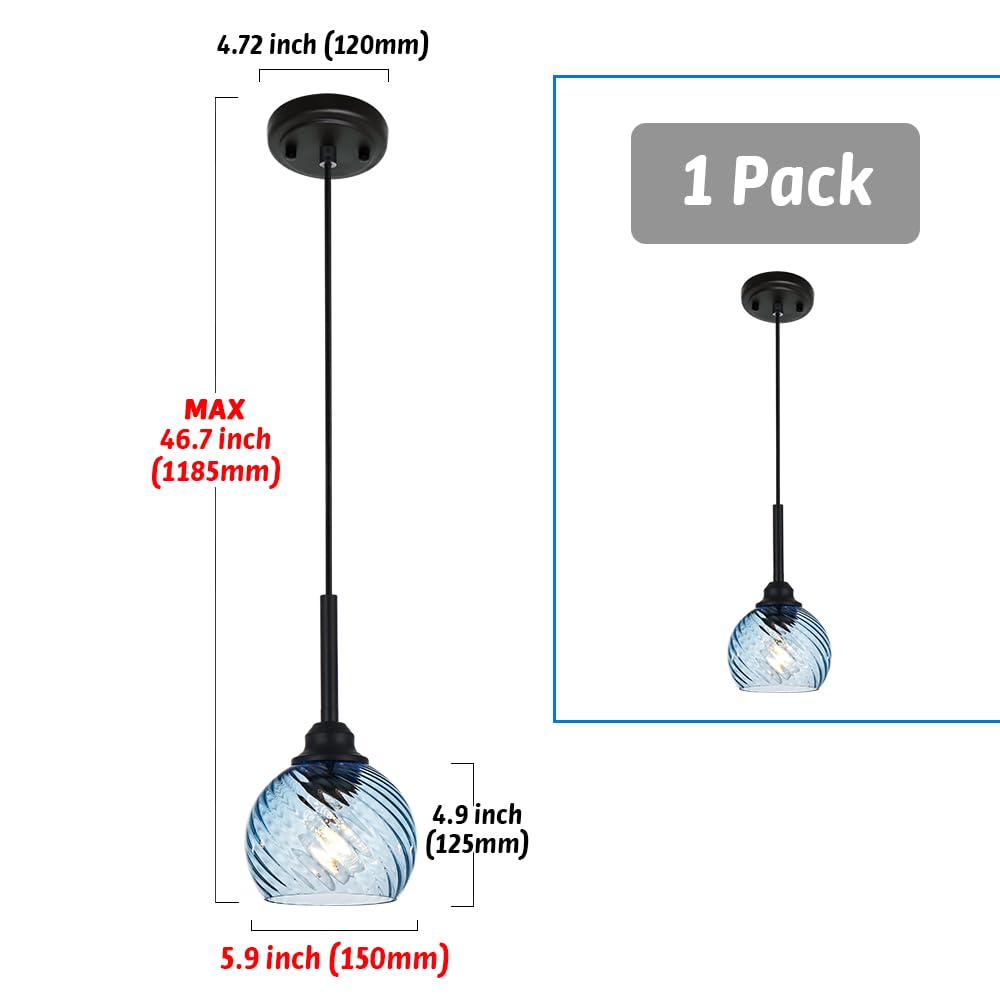 3 Light Island Lights for Kitchen with Striped Swirl Globe Glass, Black Linear Hanging Pendant Light Fixture Farmhouse Chandelier for Dining Room Bar Living Room