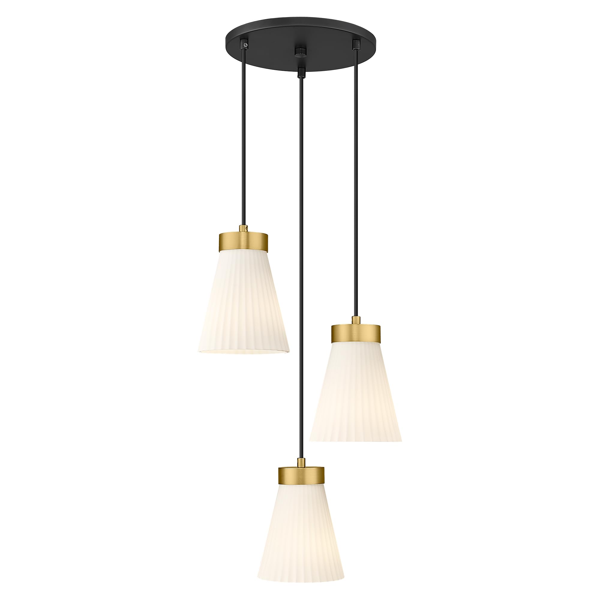 3-Light Pendant Lighting, HWH Modern Glass Pendant Lights Kitchen Island 3-Cluster, Adjustable Hanging Light Fixture Black Gold Finish Frosted Milk White Shade, 5HZG97-3 BK+BG