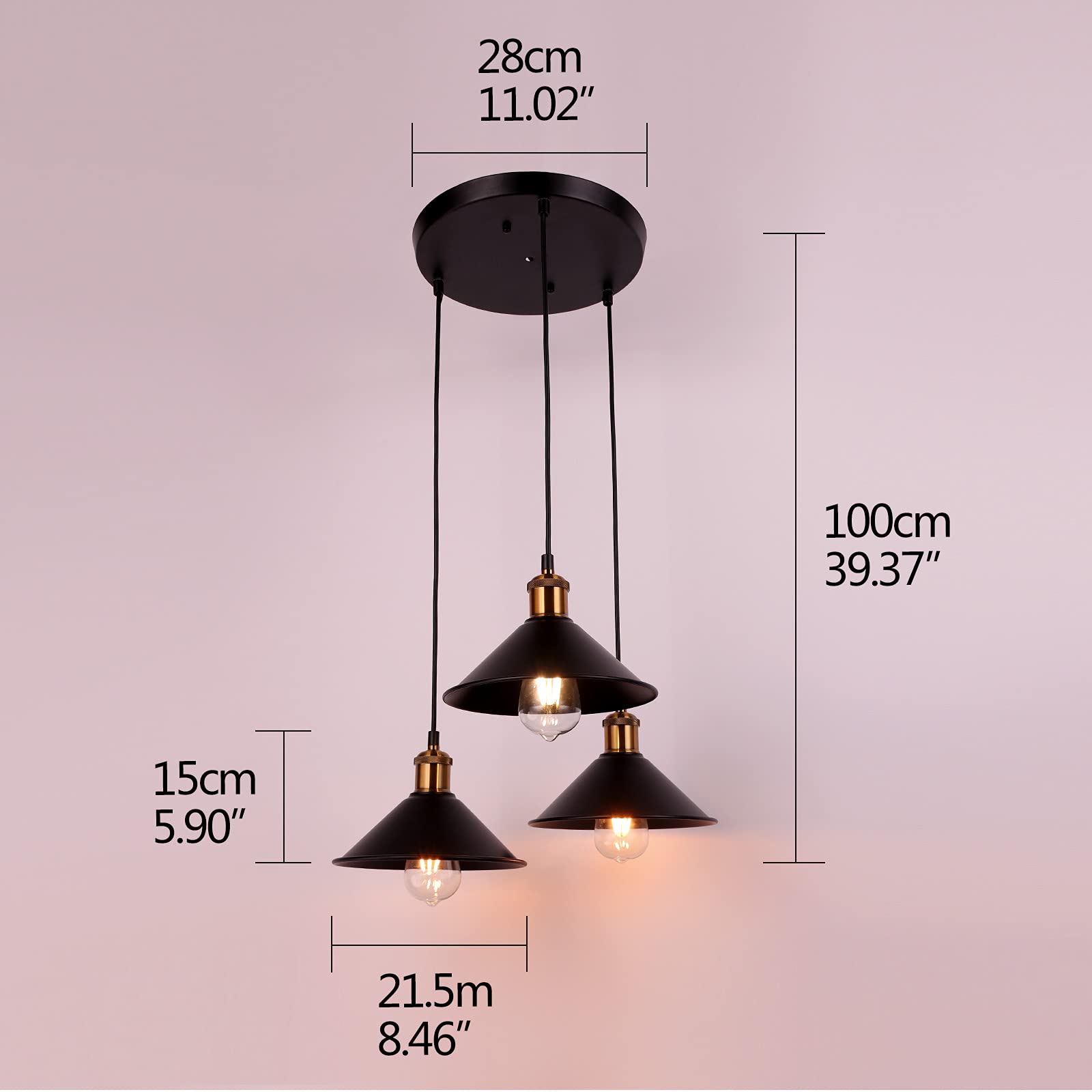 Industrial Pendant Light Black Adjustable Metal Vintage Hanging Industry Loft Retro Pendant Lights Fixtures E26 for Home Kitchens Island Bar Lights Dining Room