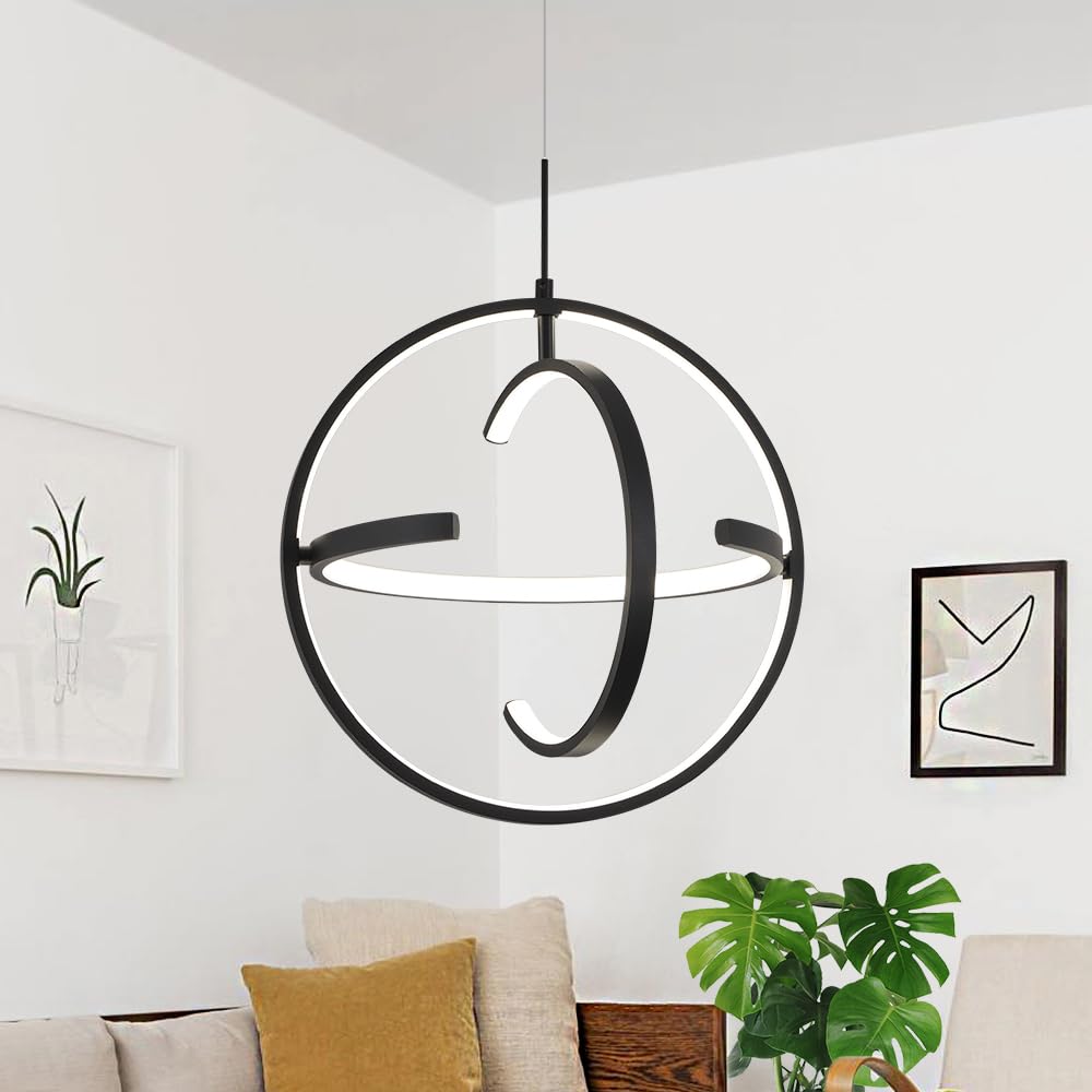 Modern LED Chandelier Dimmable 2 Ring Gold Pendant Light Acrylic 34W 4000K Height-Adjustable Modern Chandelier for Dining Room Living Room Bedroom Kitchen Island Foyer Stairway