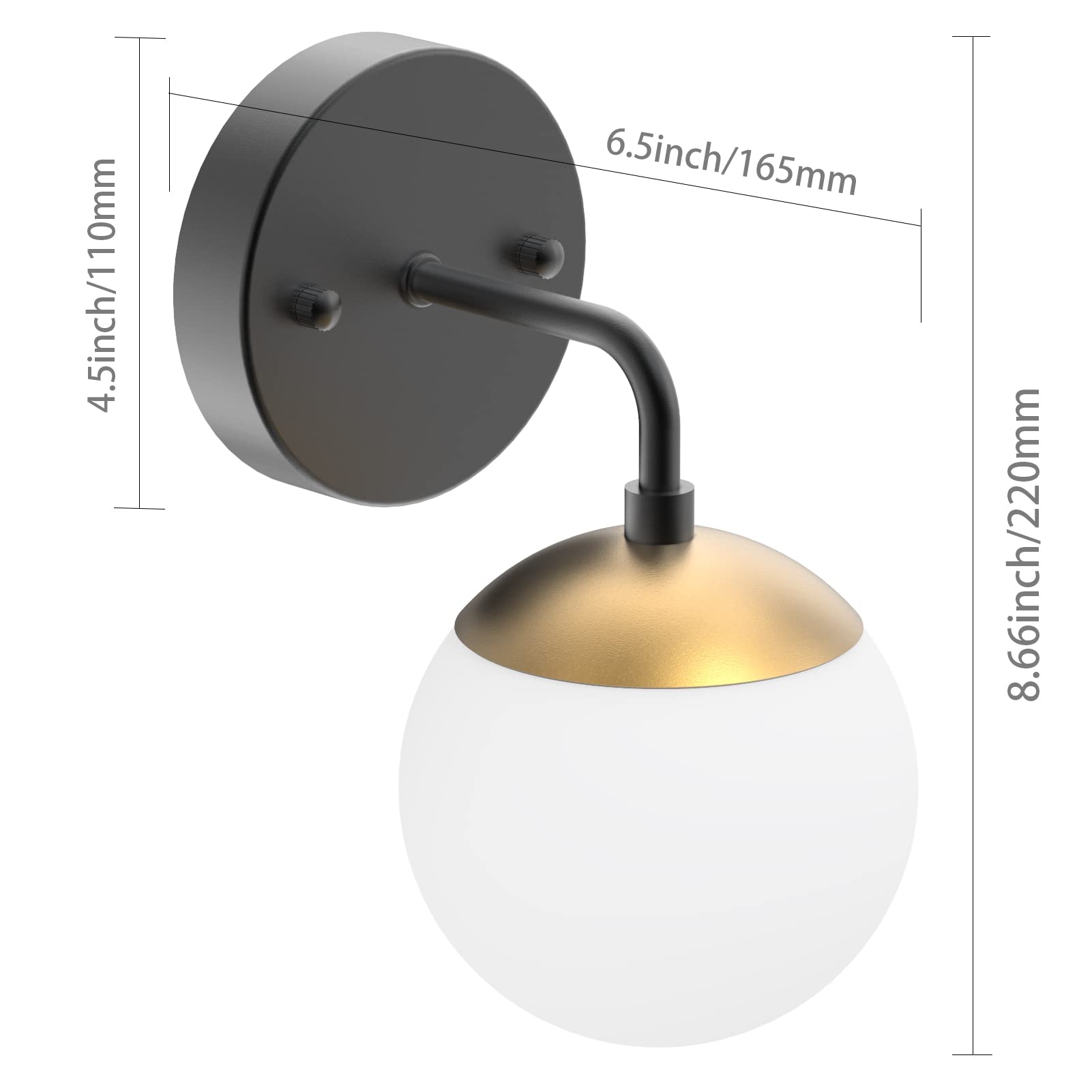 Gold Wall Sconce 1 Light,Mid Century Modern Globe Wall Sconce, Gold Wall Light for Restaurant Living Room Bedside Stairs Bathroom Mirror(3000K G9 Bulbs Include)