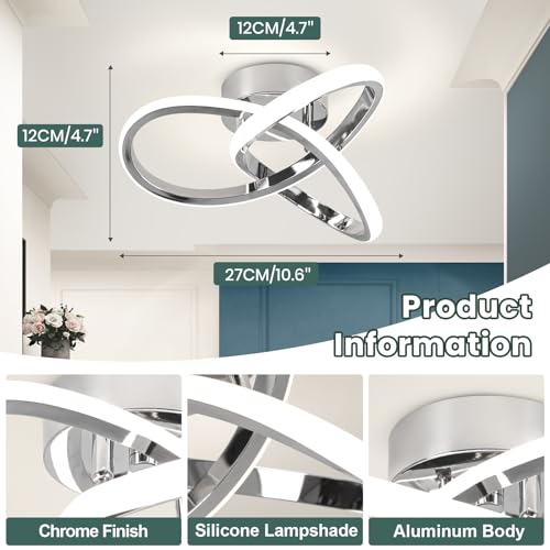 Modern Led Ceiling Light Fixtures,4500K Daylight White Black Semi Flush Mount Hallway Ceiling Light for Bedroom Bathroom Kitchen Balcony Laundry Room Stair Ceiling Lamp Curved Design (Black, 4500K)