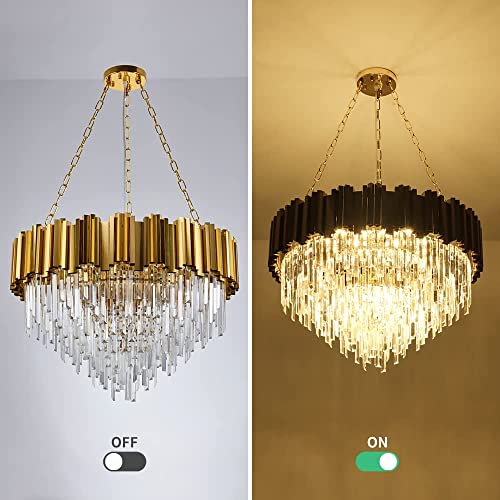 Modern K9 Crystal Pendant Lighting, Round Gold Crystal Chandelier Contemporary Luxury Pendant Ceiling Lighting Fixture for Dining Living Room Kitchen Island, Antique Gold