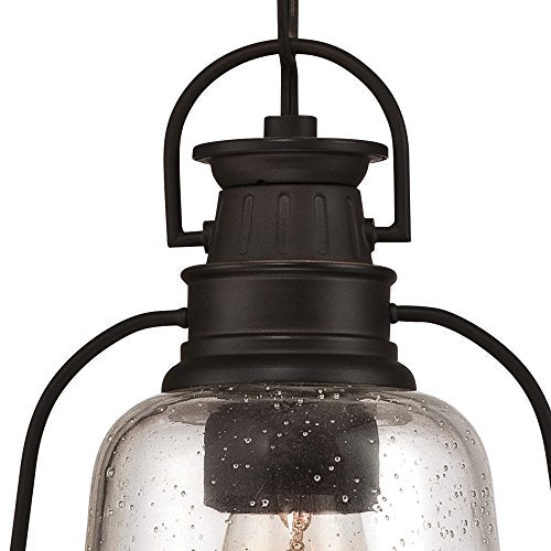 One-Light Outdoor Pendant, Oil Rubbed Bronze Finish with Highlights and Clear Seeded Glass