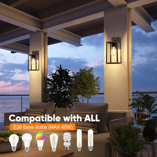 Outdoor Lighting Fixtures Wall Mount, Sensor Exterior Wall Lights for House, Anti Rust Porch Light, White Sconce Lamp, Waterproof Wall Lantern for Doorway, Garage, 2-Pack