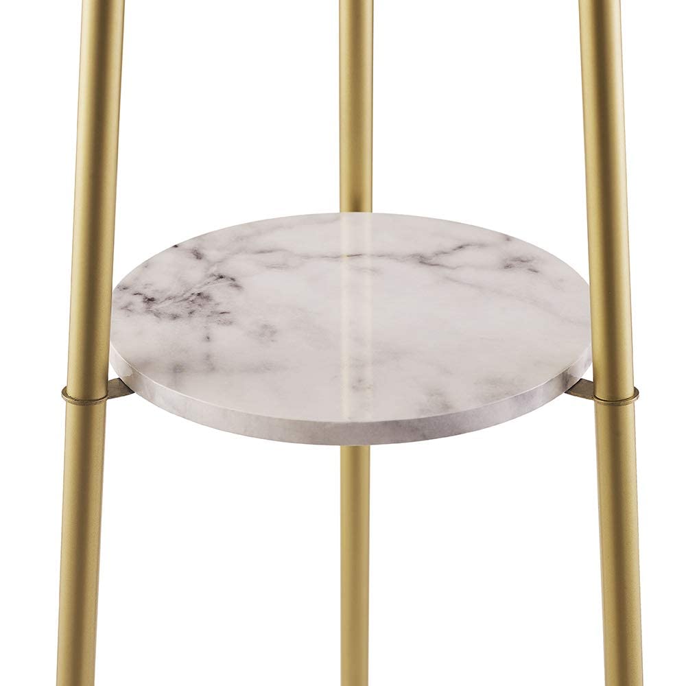 Floor Lamp, Standing Reading Light with Faux Marble Shelves and Fabric Shade, Modern Tall Pole, Accent Furniture Décor Lighting for Living Room, Bedrooms