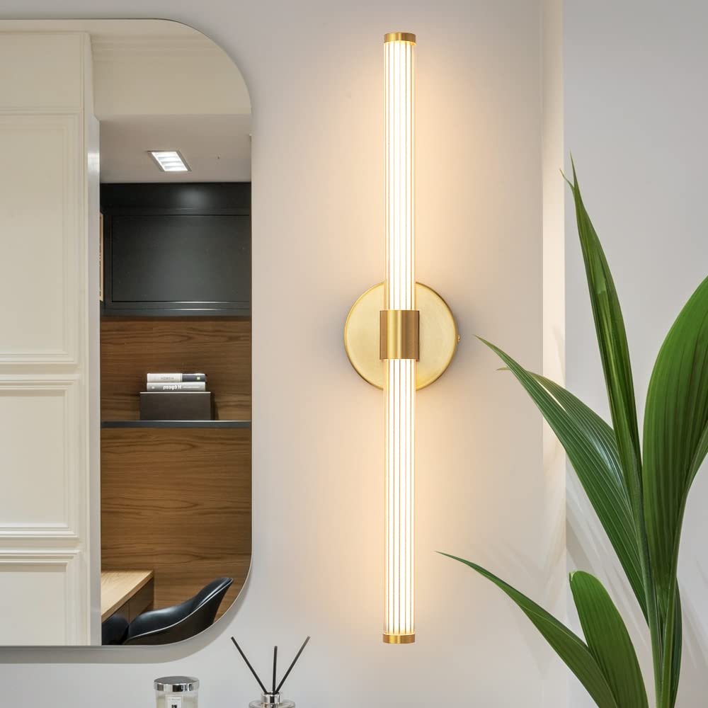 LED Bathroom Light Fixtures Gold Bathroom Vanity Lights Over Mirror 360° Full Lighting Dimmable LED 22 inch Vanity Light Bar Modern Wall Sconce Warm Light for Bedroom Living Room