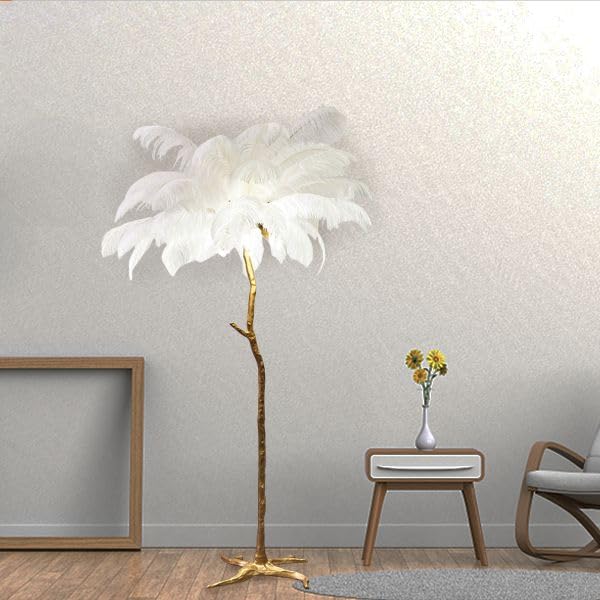 Floor Lamp White Natural Ostrich Unique Bedside Floor Lamps with Foot Switch Modern Gold Luxury LED Bulbs Resin Standing Light for Bedrooms Dining Room Living Room Kitchen 35 Pieces