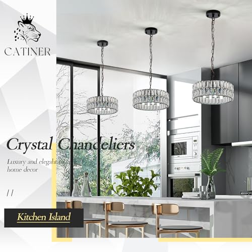 Gold Crystal Chandeliers, Modern Semi Flush Mount Chandelier 4-Ligh Drum Crystal Ceiling Pendant Light Fixture 12” for Foyer Entryway Kitchen Hallway Dining Room