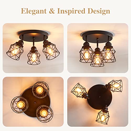 Kitchen Light Fixtures Ceiling Mount, Adjustable Semi Flush Mount Ceiling Light Fixture with E26 Base, Multi-Directional Ceiling Lamp for Kitchen Hallway Dining Room Farmhouse Entryway