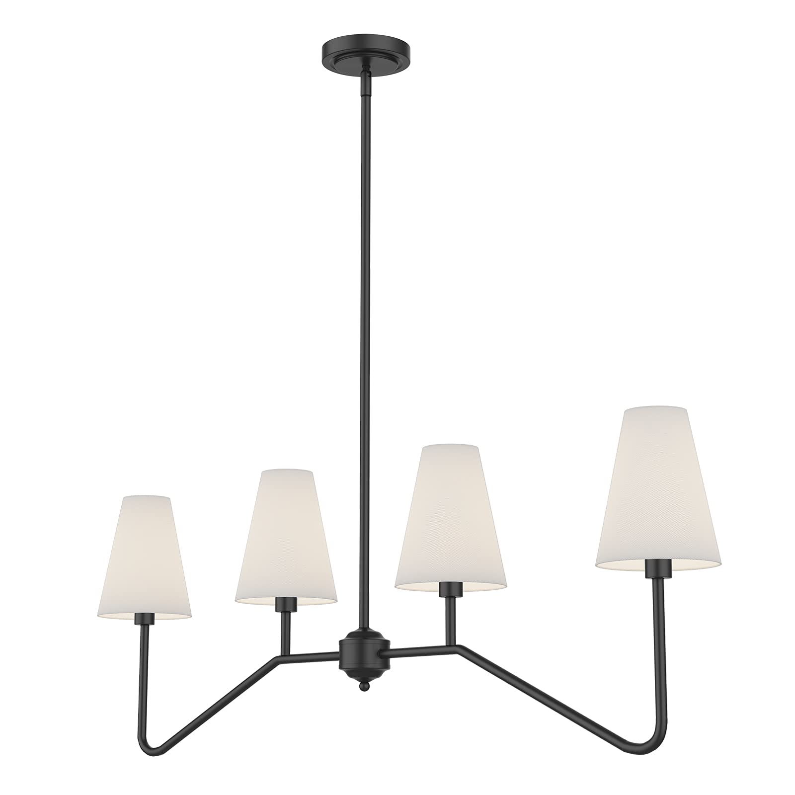 Electro bp;47" W 4-Light Linear Kitchen Island Lighting Fixture Classic Chandeliers Matt Black with White Linen Shades for Dining Room,E12,160W;