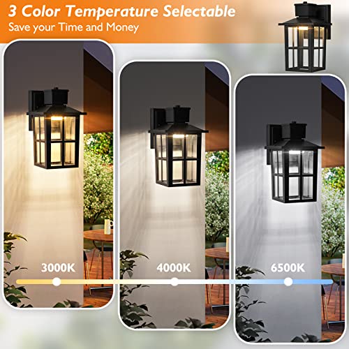 LED Outdoor Wall Lights, 10W 3000K/4000K/6500K Selectable, 800LM High Brightness Black Exterior Light Fixture with Clear Glass Shade, Waterproof Outdoor Wall Lanterns for Patio, 1 Pack