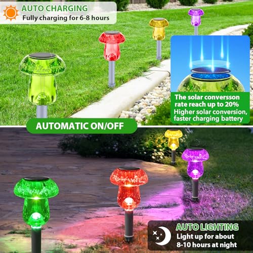 Solar Lights Outdoor, 8 Pack Solar Pathway Lights Outdoor, Solar Powered LED Mushroom Solar Garden Lights, Outdoor Solar Lights for Yard, Landscape, Path, Patio, Outside,Driveway,Backyard (Warm White)