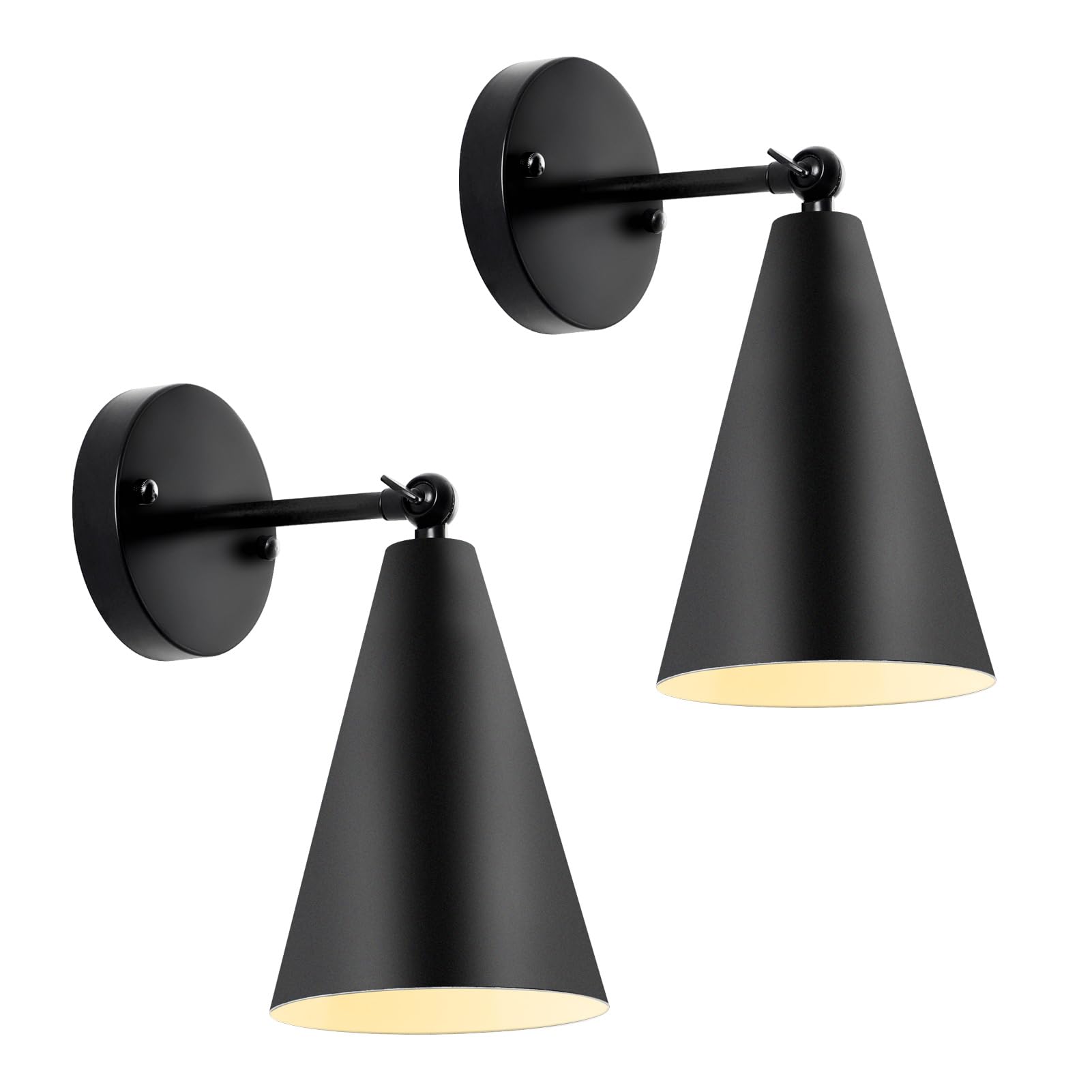 Vintage Wall Sconces, 2 Pack Modern Black Wall Sconces Lighting, Wall Sconces Set of Two, 240 Degree Adjustable Industrial Wall Lights for Bedroom Living Room Hallway Kitchen (Black 1)