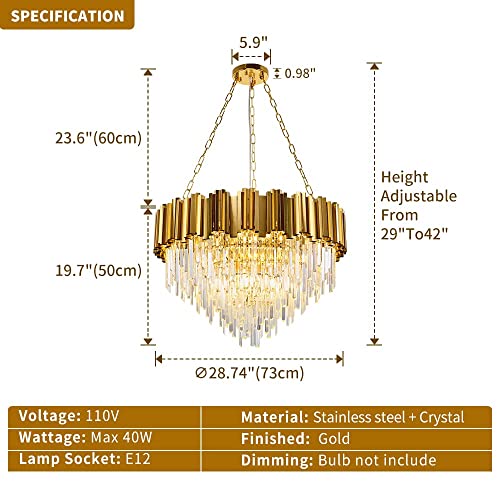 Modern K9 Crystal Pendant Lighting, Round Gold Crystal Chandelier Contemporary Luxury Pendant Ceiling Lighting Fixture for Dining Living Room Kitchen Island, Antique Gold