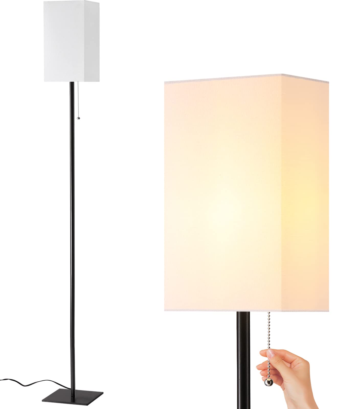 Floor Lamp for Living Room, Modern Standing Lamp Tall Lamp with Linen Shade, Simple Design Stand Up Lamp for Bedroom, Office, Kids Room, Reading, Working,Black (LED Bulb Included)