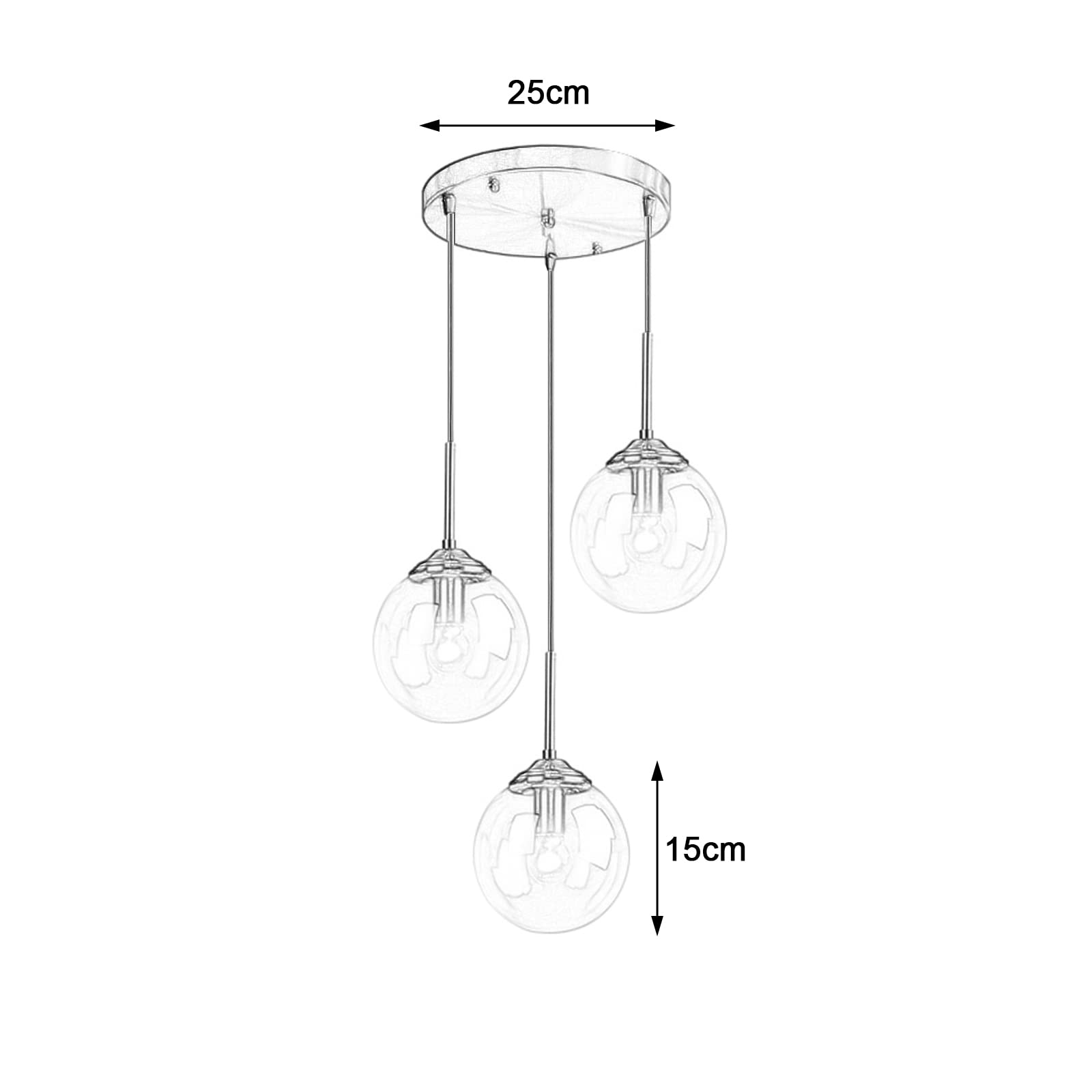 3-Light Glass Pendant Lighting Fixture with 5.12" Shades Gold Hanging Ceiling Lamp with Multiple Shades Pendant Light for Kitchen Island,Dining Room Chandelier (Transparent)