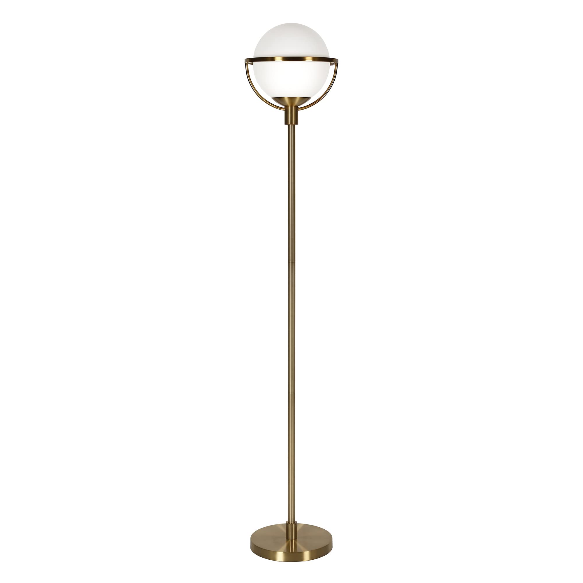 Cieonna Globe & Stem Floor Lamp with Glass Shade in Brass/White, 68" Tall