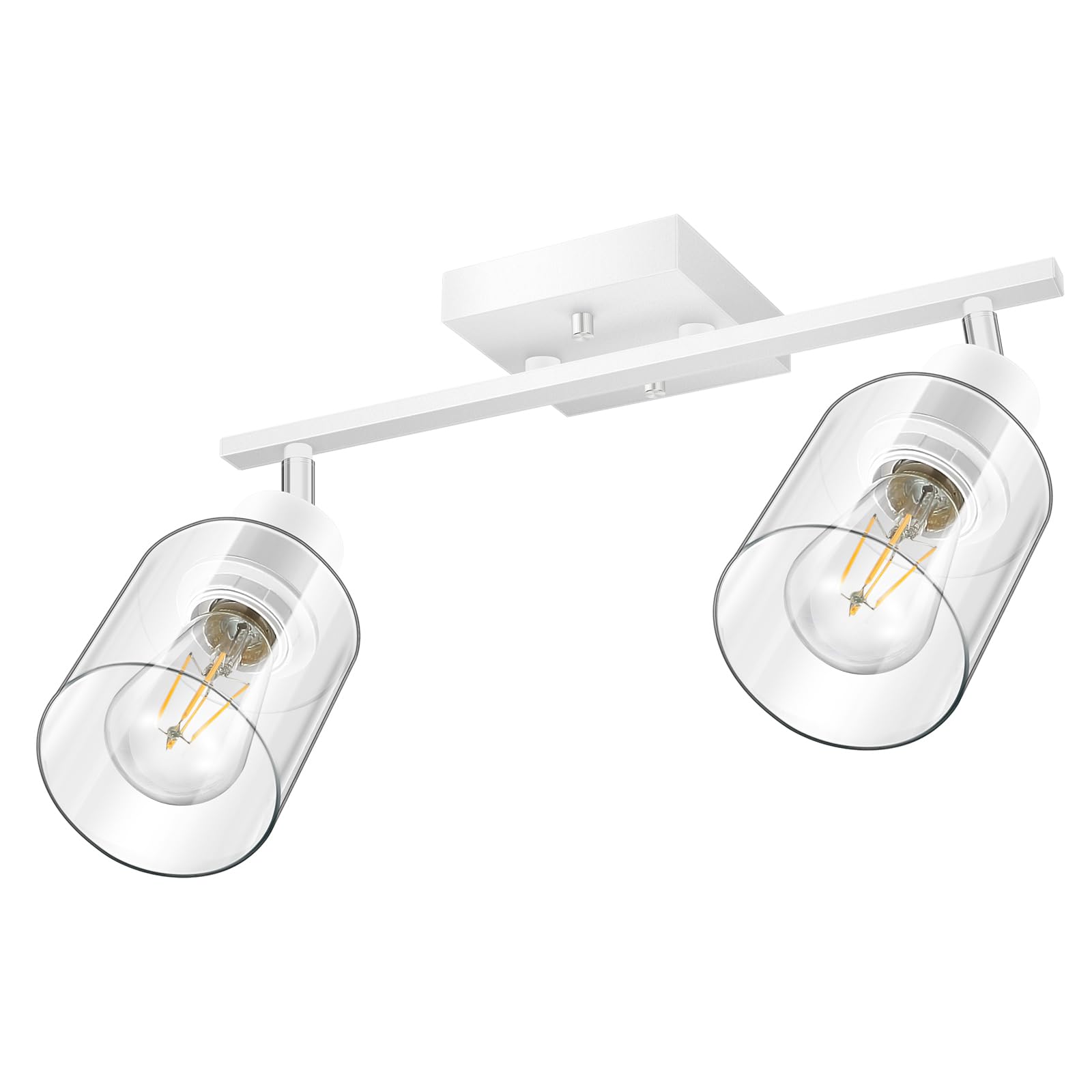 LED 4 Light Track Lighting Kit, 4 Way Ceiling Spot Lighting with Glass Lampshade, Flexibly Rotatable Light Head for Kitchen, Living Room, Bedroom, Bulb Not Included