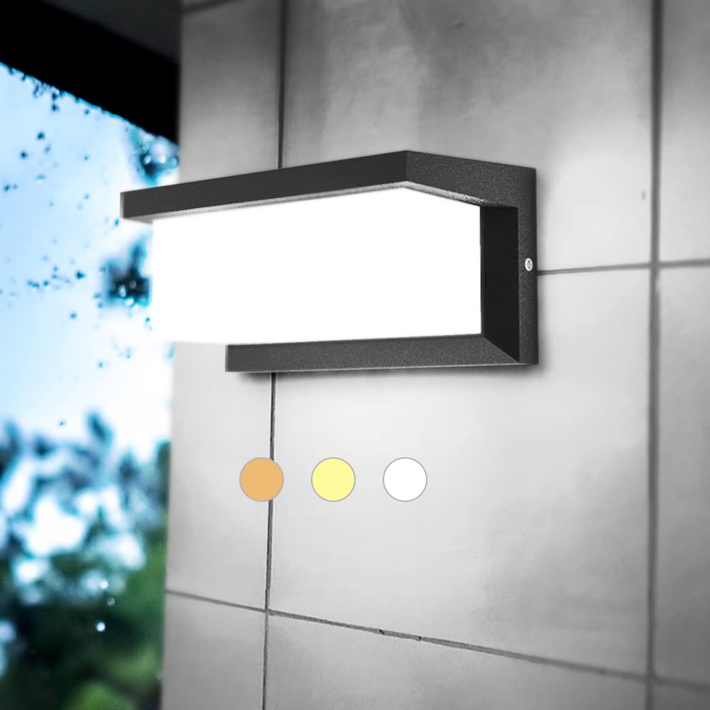 Modern Outdoor Wall Lights,24W-LED Exterior Wall Sconce Light Fixtures,3-Color-Changeable Wall Mounted Lamps,Matte Black Porch&Patio Light,IP65 Waterproof for Hallway Stairs Gardens