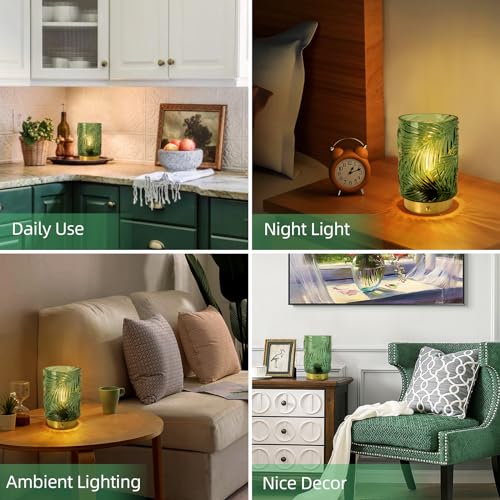 Battery Operated Table Lamp, Cordless Lamps for Home Decor, Battery Powered Nightlight with LED Bulb with Timer, Decorative Lights for Living Room Bedroom Tabletop Entryway Centerpiece Gift(L LGreen)