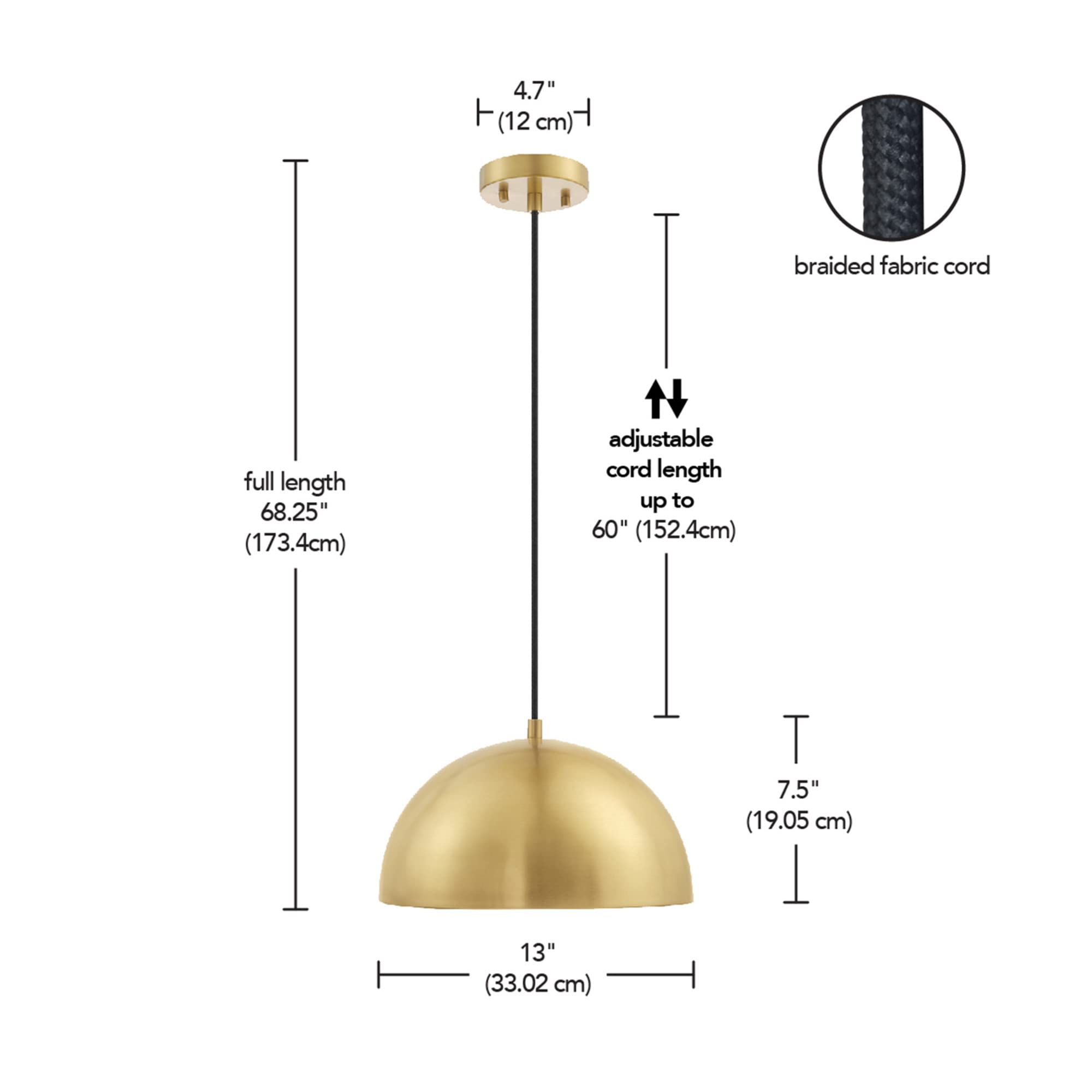 1-Light Pendant Lighting, Matte Brass, Bulb Not Included