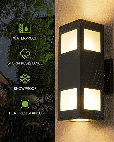 harriet Outdoor Wall Lights, Modern Outdoor Wall Sconces Aluminum Waterproof, 13" Rectangular Porch Light Up and Down Lighting for Outdoor Wall Mount, Black