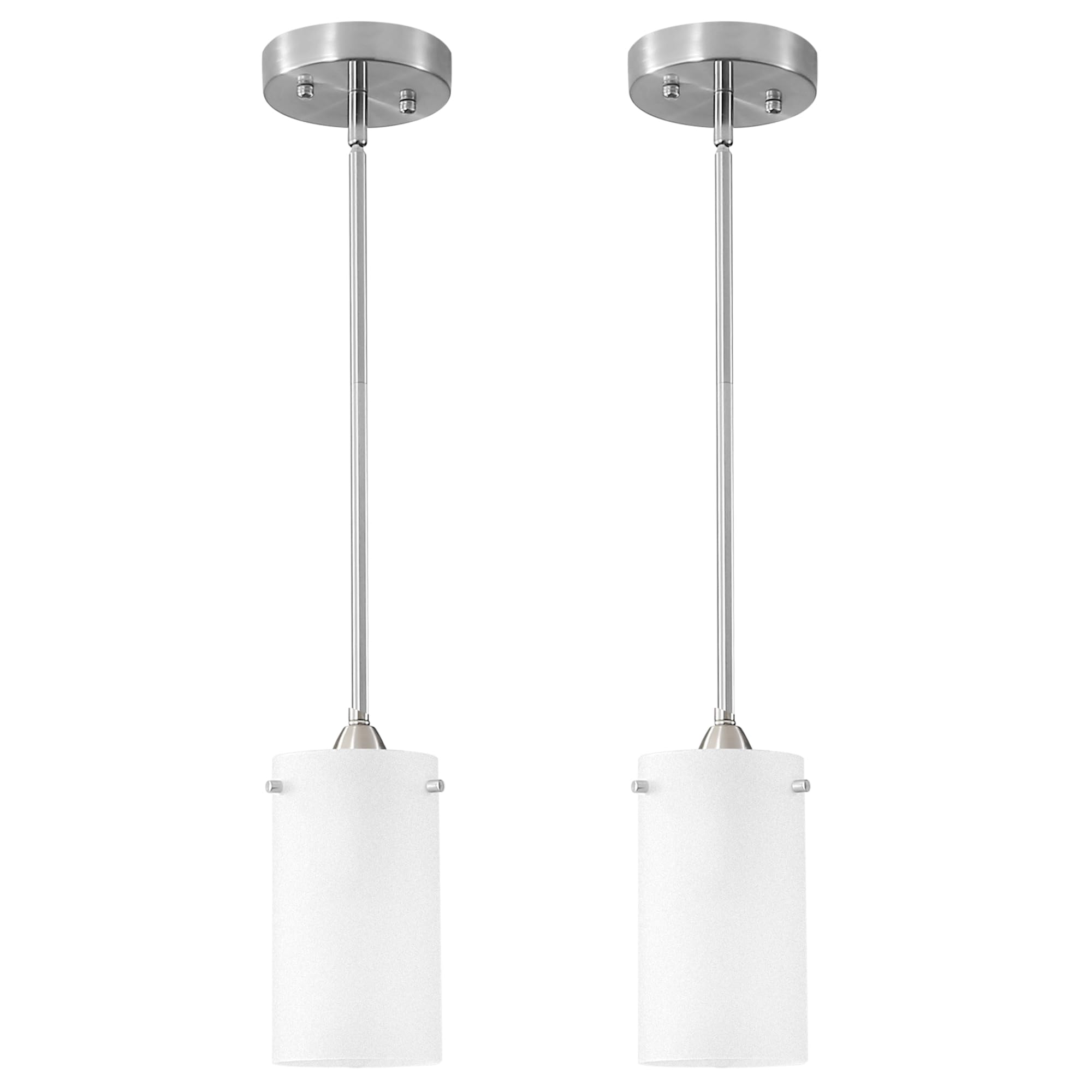 1-Light Mini Pendant Light Fixtures, 2-Pack Modern Hanging Ceiling Light, Adjustable Height, Brushed Nickel Pendant Lighting with Dual Glass for Kitchen Island Bedroom Hallway