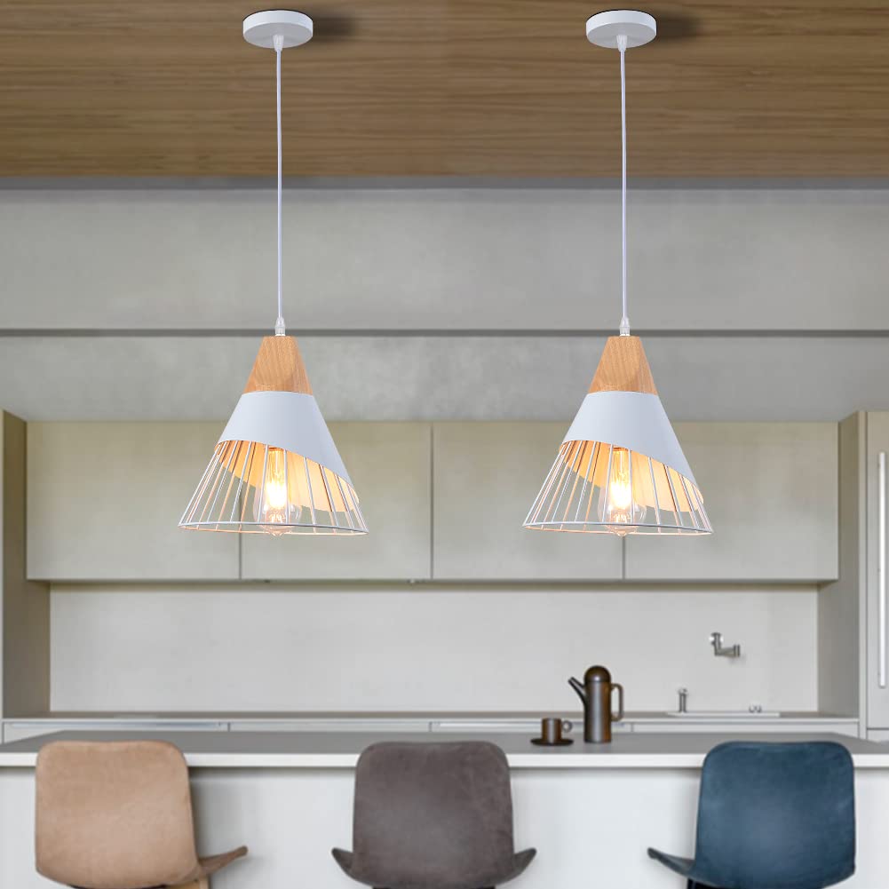 Modern Black Pendant Light Over Kitchen Island, Adjustable Wood Hanging Light Fixture,Industrial Pendant Lighting for Dining Room,Living Room,Bedroom,Hallway,Kitchen,Bar