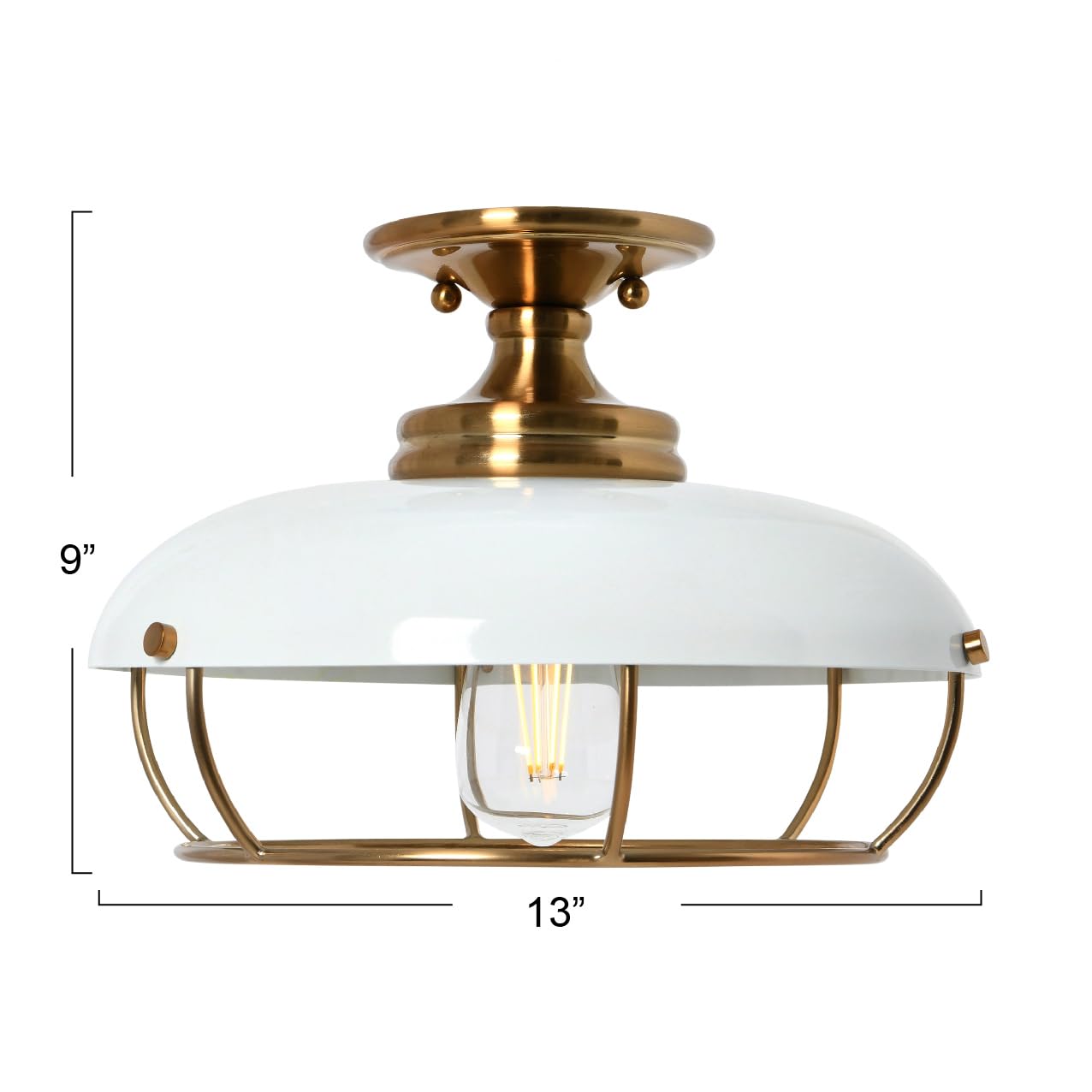 Caged Dome Metal Semi-Flush Mount Ceiling Light, Brushed Brass and Navy Blue