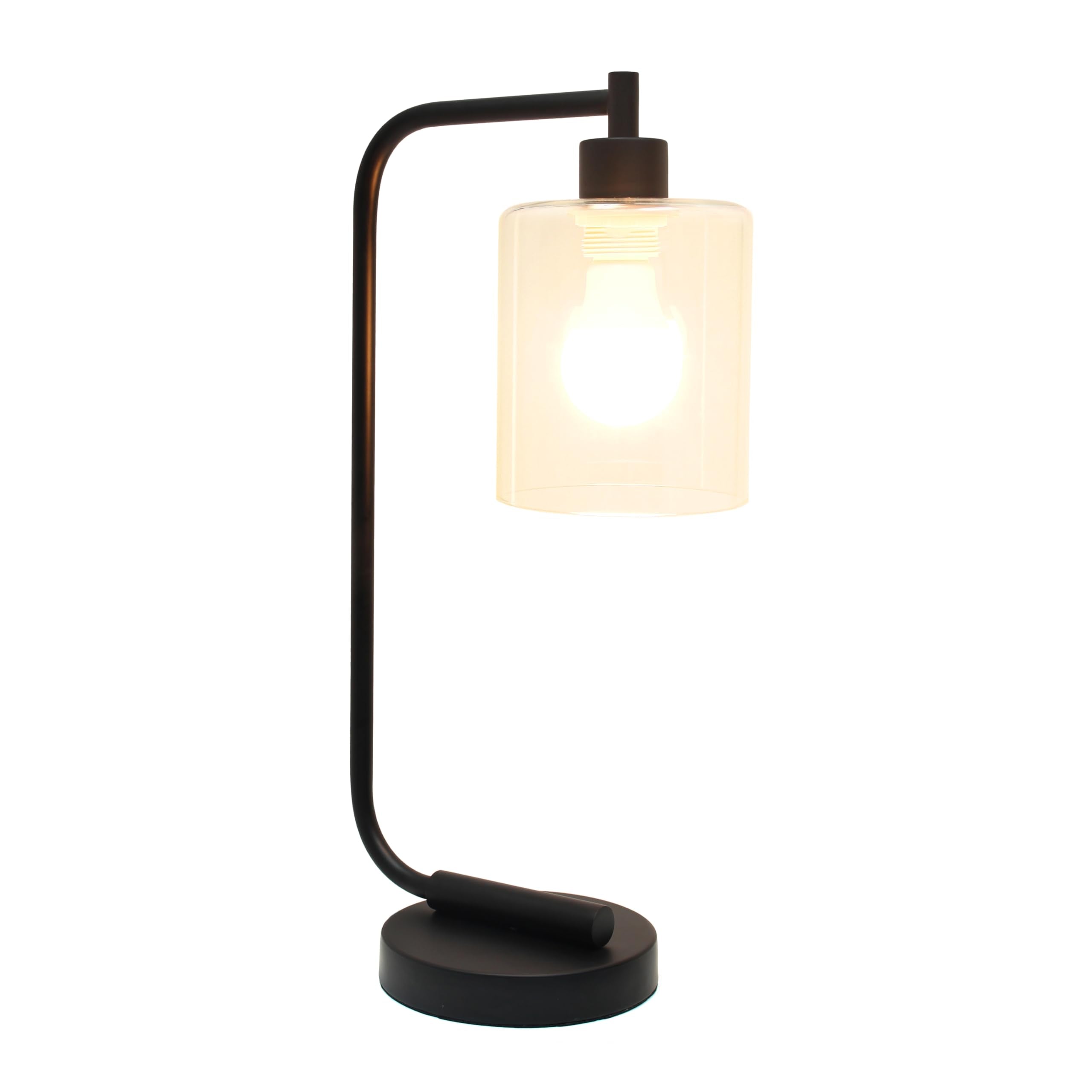 Antique Style Industrial Iron Lantern Desk Bedside Glass Shade Table Lamp, Black