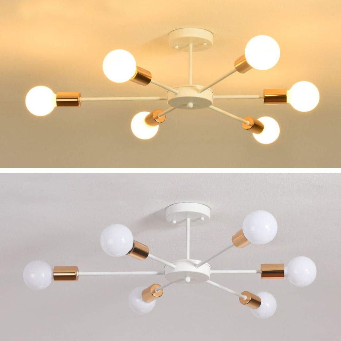 Lighting Mid Century Modern Flush Mount Ceiling Light White Gold Industrial Vintage Semi Flush Mount Close to Ceiling Light Farmhouse 6-Light Sputnik Chandelier Ceiling Lamp Flush Mount