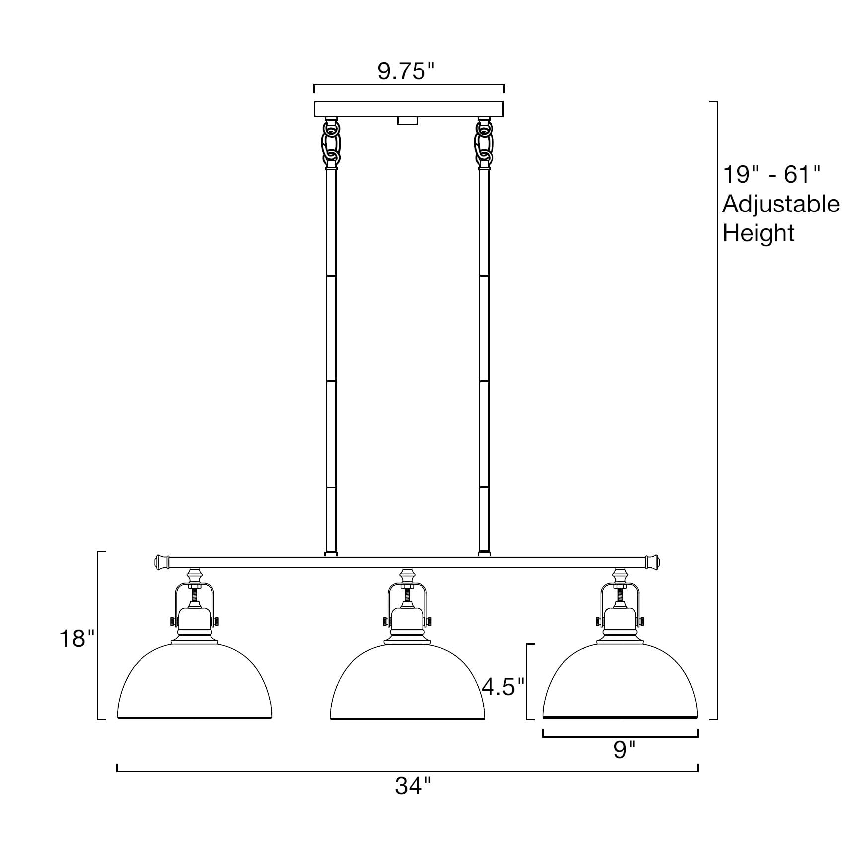 Home Belle 34" 3-Light Modern Industrial Kitchen Island Light, Dome Shades + Swivel Joints, Oil Rubbed Bronze Finish