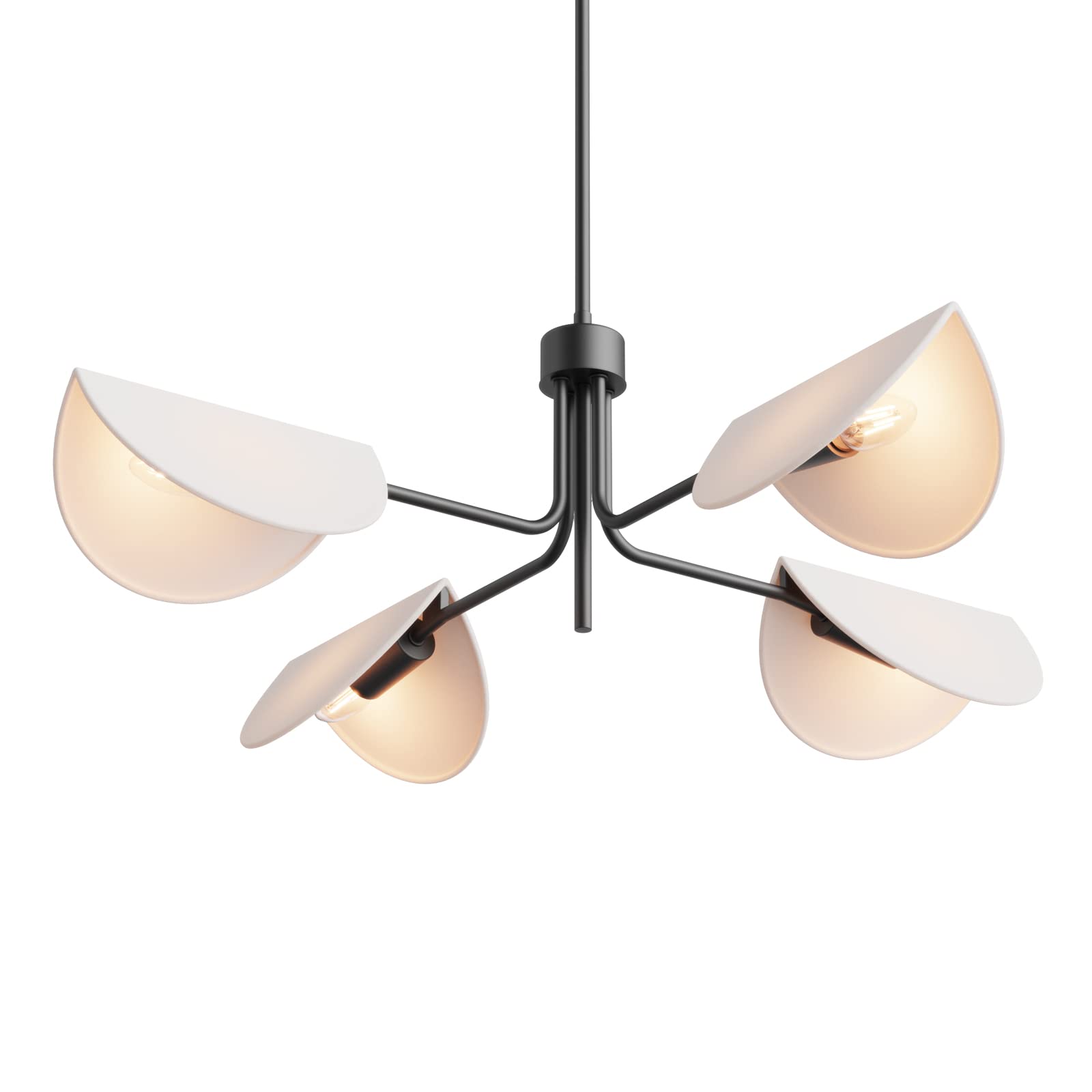 Light 4-Light Fold White Linen Blossom Shades Chandelier with Black Metal Stems,E12,160W,30" Dia Large;