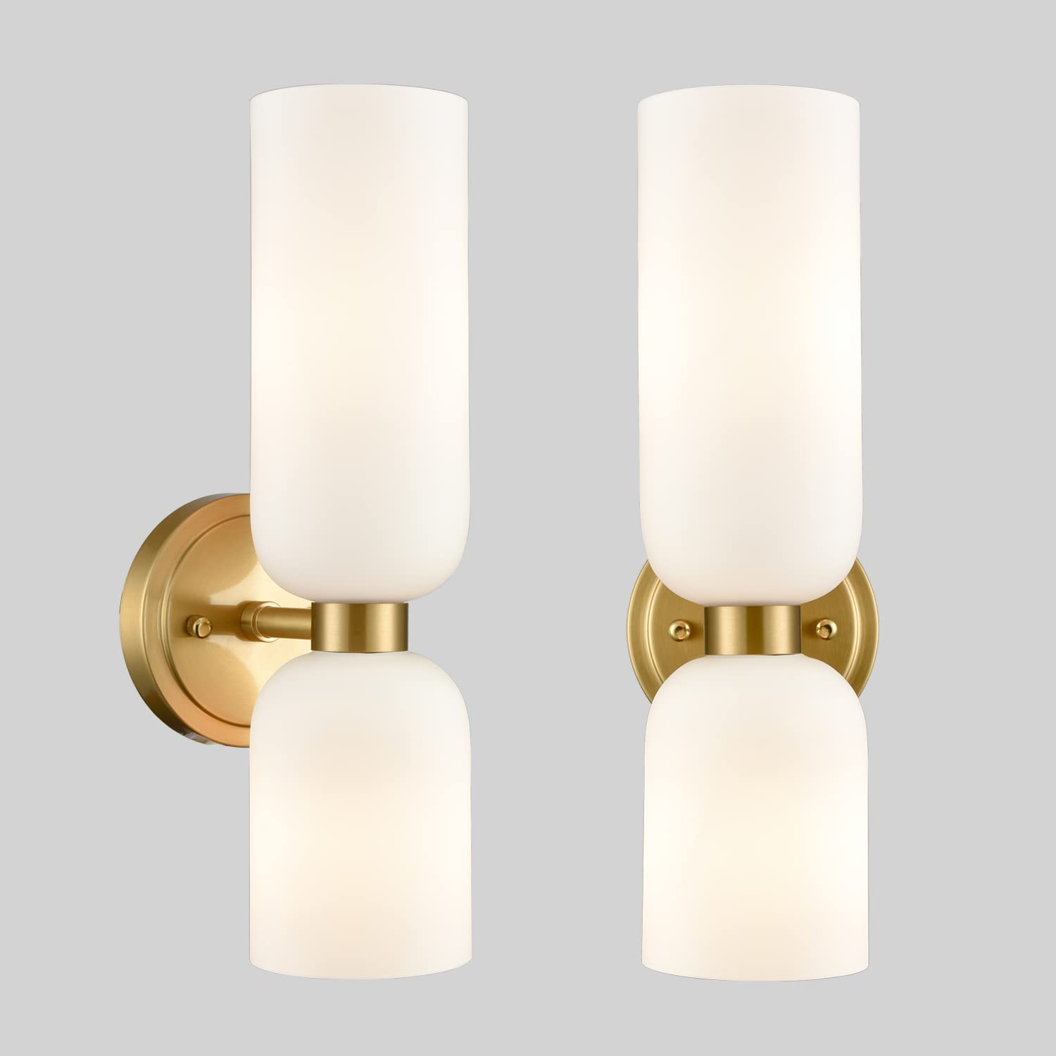 Gold Wall Sconces Set of Two 2-Light Modern Wall Light Bathroom Vanity Light Milky White Glass