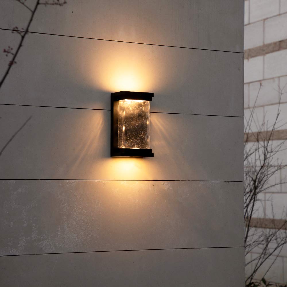 2 Packs 1000 Lumen 3000K LED Wall Light with Seeded Glass, Dusk to Dawn Modren Porch Light, Indoor Outdoor Sconce Wall Lighting