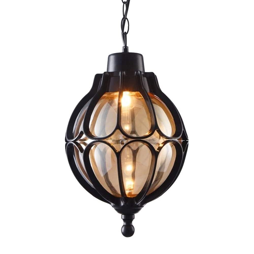 SLAWA Outdoor Pendant Lights for Porch, Vintage Exterior Hanging Lantern with Spherical Glass Lampshade, Bronze Aluminum Fixture for Gazebo, Entry, Yard