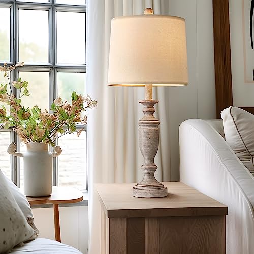 24.5" Mid Century Single Table Lamp for Living Room Farmhouse Linen Bedside Lamps for Bedroom Kids Room Dorm Office Rustic Lamps for End Table Nigntstand Resin