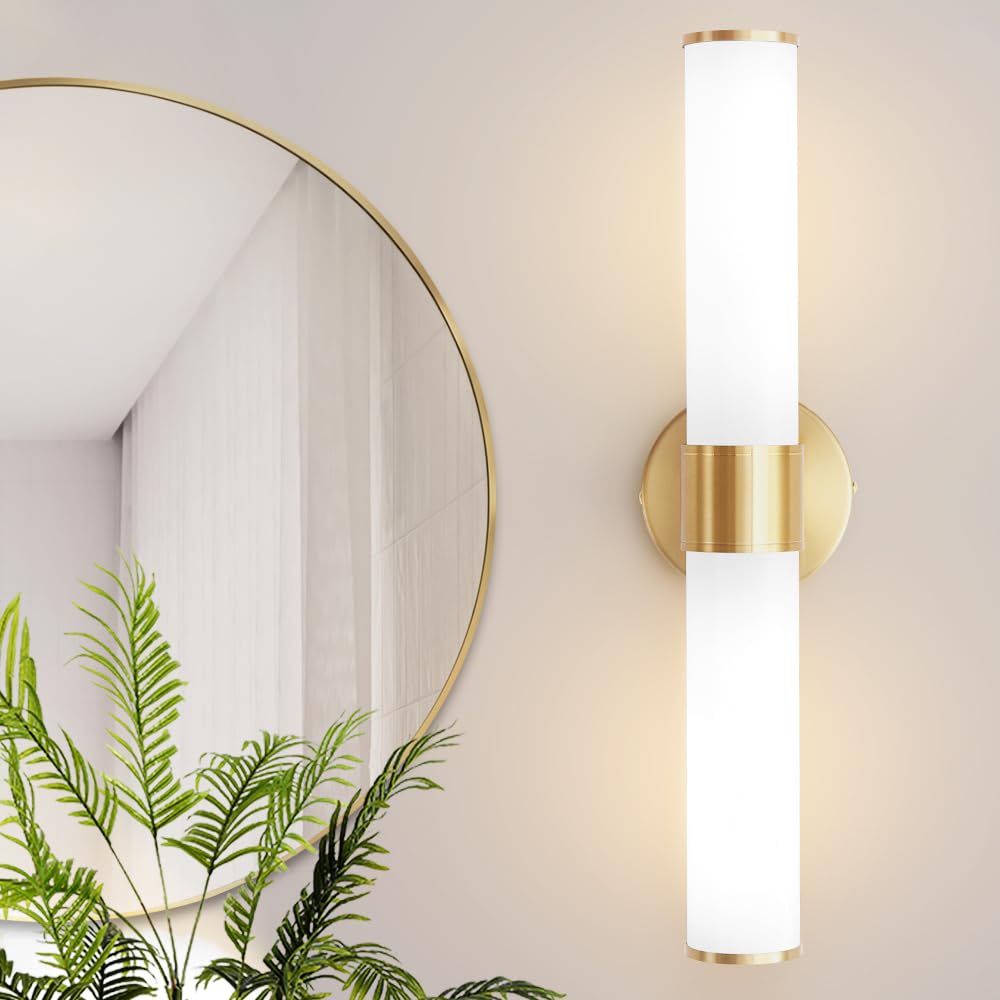 Gold Wall Sconce, Bathroom Light Fixtures in Clear Glass Indoor Wall Sconces, Modern Sconce Wall Lighting Up and Down Vanity Lights Fixtures for Bathroom,Living Room,Hallway, Kitchen