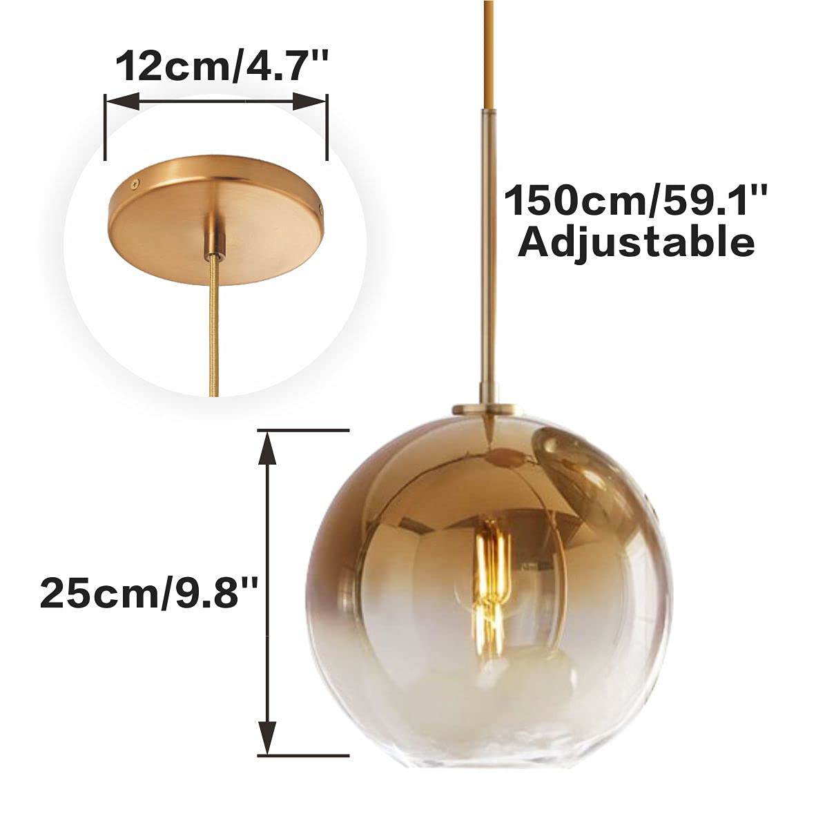 KCO Lighting 3 Light Globe Cluster Pendant Light Modern Glass Cluster Chandelier Gold Glass Pendant Light Fixture Mid Century Dining Room Chandelier Multi Pendant Light Fixture