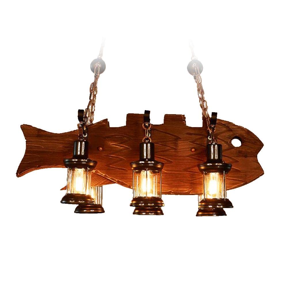 8 Lights Industrial Retro Wooden Chandelier Pendant Light Island Hanging Ceiling Fixture Vintage Farmhouse Wood Light Adjustable Chain for Home Cafe Bar Restaurant (39.4")