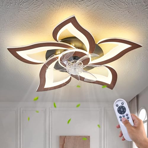 Ceiling Fan with Lights Remote Control, 24" Black, 6 Speeds 3 Light Color Low Profile Flush Mount Ceiling Fan for Kitchen Bedroom