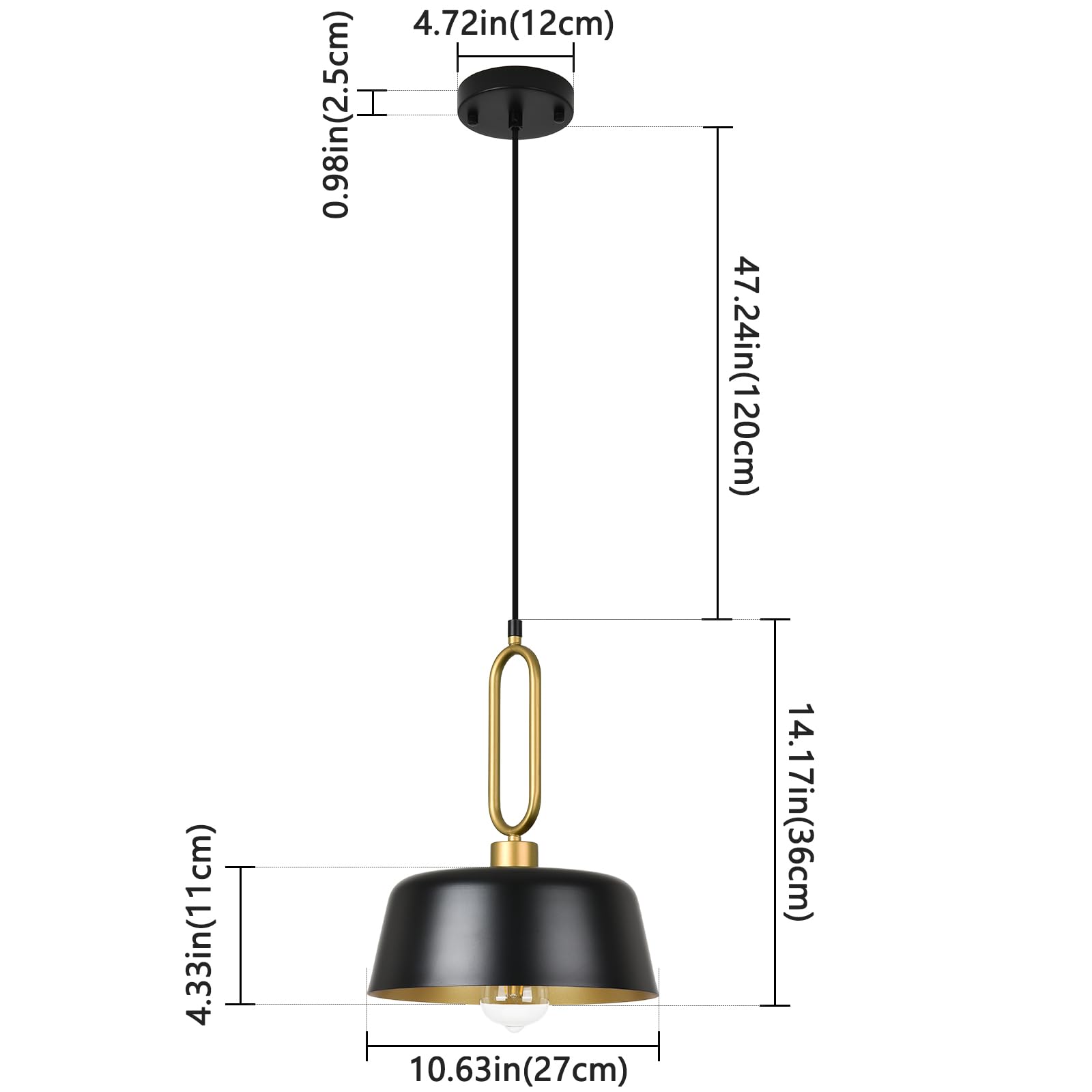 Black and Gold Pendant Light Fixtures, 2-Pack Modern Pendant Light for Kitchen Island, Small Industrial Kitchen Light Set of Two, Adjustable Hanging Ceiling Light for Dining Room Foyer Cafe